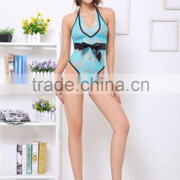 manufactory Blue Women floral lace sexy teddy lingerie