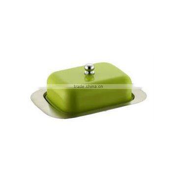 Retangular stainless steel butter dish with lid