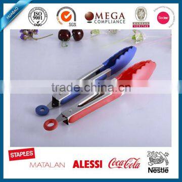 9" stainless steel bbq tongs with lock design silicone kitchen food clip