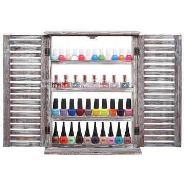 MyGift? Brown Wood Window & Shutter Design Nail Polish Rack for Wall / Salon Display Stand with 4 Shelves