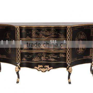 Vintage Style Carved Wooden Curio Cabinets, Hand Painting Wooden Sideboard, Classical Wood Console Cabinet For Living Room photo-2