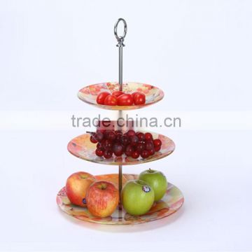 Wedding colourful glass round fancy 3 tier cake stand