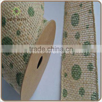 Natural Jute ribbon with green dot print for deco