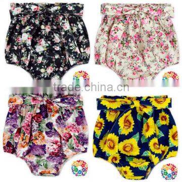 Newborn Girl Bow Tie High Waist Floral Bubble Bloomers For Kids