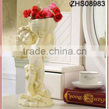 new polyresin design elegant lovely angel baby type for garden decoration with flower pot