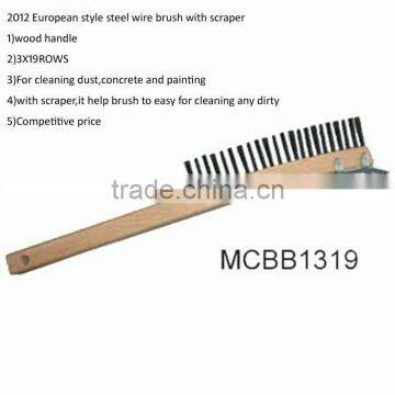 European style steel wire brush with scraper