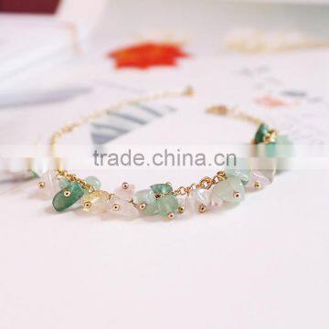 Raw Stone Charms Gold Chain Bracelet Crushed Stone Bracelet