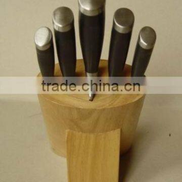 Front Oval Shapped 5- Slots Rubber Wood Knife Block, Stand, Holder photo-3