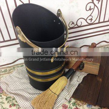 Fireplace Matt Black Metal Coal Bucket Round Coal Ash Bucket photo-2