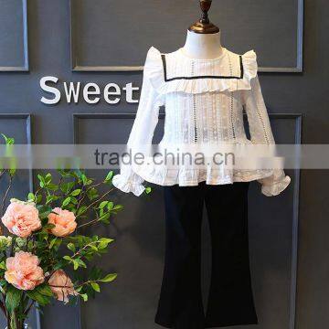 Fall shirts boutigue clothing girls primer hollow shirt with embroidery