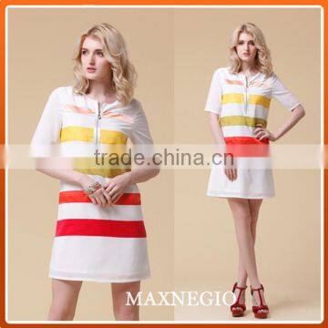 Casual straight dresses loose fit Chevron stripe rainbow dress