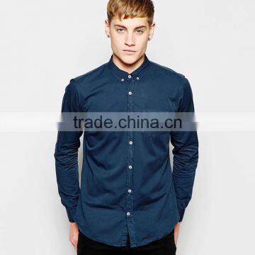 HOYUGO Navy Twill Shirt With Shirt Button Down Collar