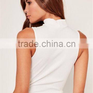 MGOO 2017 High Fashion White Ribbed Bodysuits For Women Sexy Chocker Neck Zip 95% Cotton 5% Spandex Tops photo-4