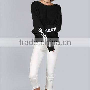 New Arrival Women Cool Black Streetwear Pullover Custom Sleeve Print Oversized Drop Shoulder Ladies Sweatshirt photo-6