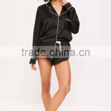 MGOO Custom Designs Women Long Sleeves Black Satin Embroided Pajama Sets Silk Custom Logos Your Tag Sleepwear photo-3