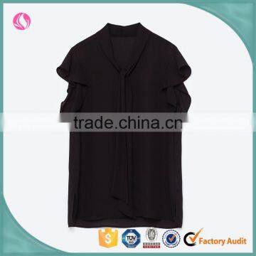 OEM China factory fashion black bow tie classic custom women blouse