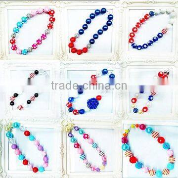 Wholesale Ameriacan Flag BABY GIRL CHUNKY RHINESTONE BEADED NECKLACE