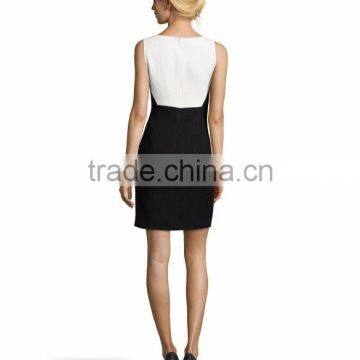 Slim Fit Sleeveless Round Neck Patch Work Ladies Official Dresses photo-3
