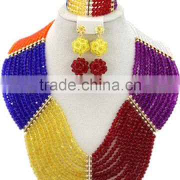 10layers Multicolor Crystal Beads Luxury Brooches African Jewelry Set