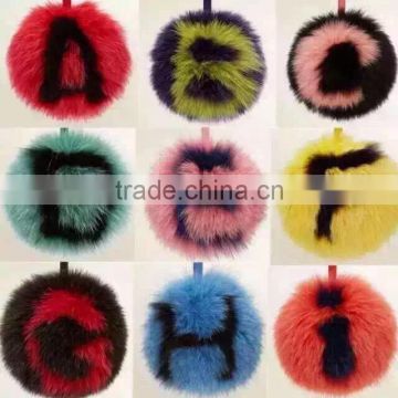 YR891 Genuine Fox Fur Pom Pom Large Real Fur Alphabet Keychain