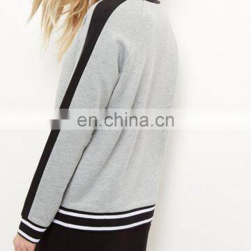 Grey Colour Block Zip Trim Sweatshirt black white stripe jesery sweatshirt hoodies with hood