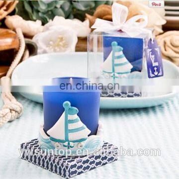 Popular Charming Nautical Style Navy Blue Glass Votive Wedding Favor Candle Holder for Wedding and Party Gift