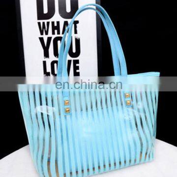 Striped Transparent Shoulder Bags Women Clear Handbag Summer Beach Bag