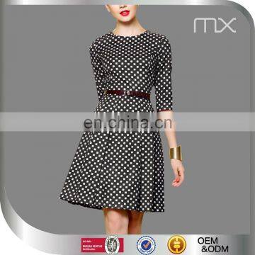 Fashion Ladies Office Mini Dress Half Sleeves Design Dress Black And White Plaid Dress