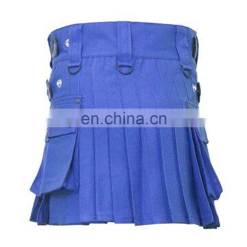 Wholesale Ladies Blue Cotton Made Adjustable Kilt photo-2