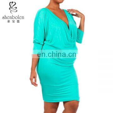 2015 Wholesale Rayon Bright Color Summer Knitted Short Fat Women Dress photo-2