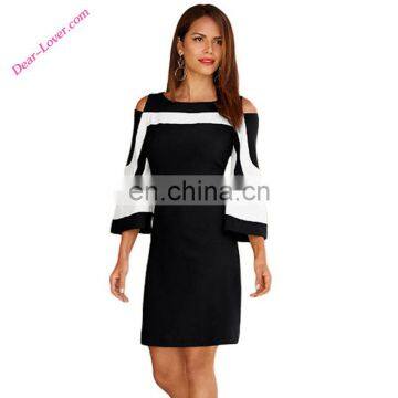 high quality classic casual women black and white dress