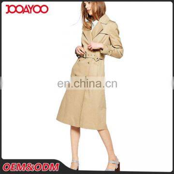 New Design Wide Notch Lapels Ladies Cotton Overcoat Long Sleeve Wholesale Women Trench Coat