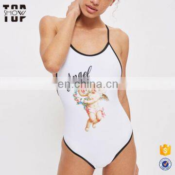 OEM angel print white one piece swimsuit women