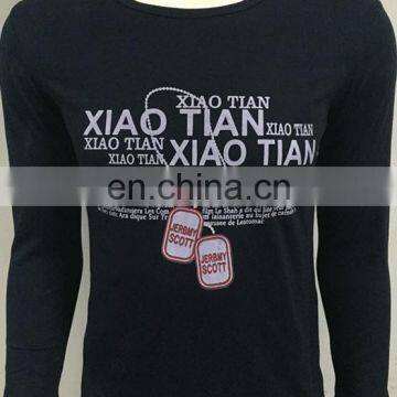 2017 Men's Good Designed Black O-neck Long Sleeve T-shirt With Front Printing