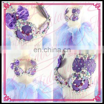Aidocrystal Sexy Style Purple Showgirl Shell Beaded Bra and Tutu Handmade Carnival Costumes for Adults