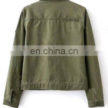 2017 Fashionable Women Cotton Olive Shirt Collar Jacket photo-2