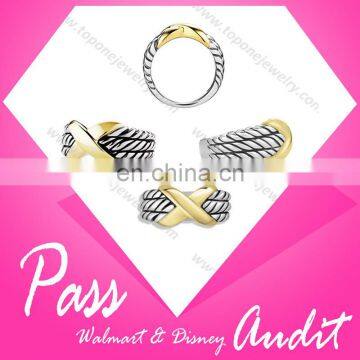 2016 Wholesale Two Tone Stainless Steel X Triple-Row Ring Jewelry