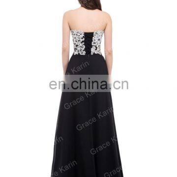 Grace Karin Strapless Sweetheart Floor Length Evening Dress Black Pink Chiffon Wholesale Evening Dresses CL6135-1# photo-3