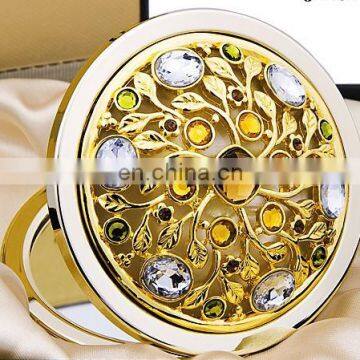 shiny stone and flower decoration gold metal pocetk mirror