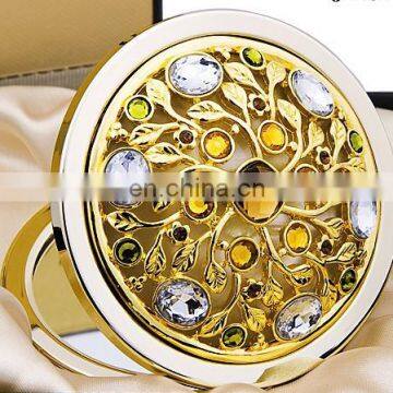 Shiny Stone and Flower Decoration Gold Metal Pocetk Mirror