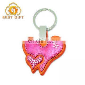 Custom Heart Shaped Bling Bling PU Leather Keychain For Love