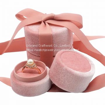 Luxury Jewelry Round Box Velvet Jewellery Box With Ribbon ,Jewelry Boxes For Women