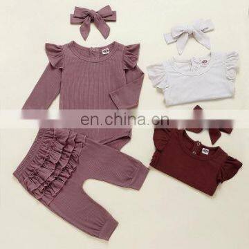 Hanging strip flying sleeves bowknot trousers baby one-piece romper climbing clothes foreign trade children's clothing autumn