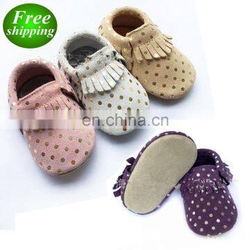 Baby polka dot shoes Leather Toddler boutique fringe Shoes