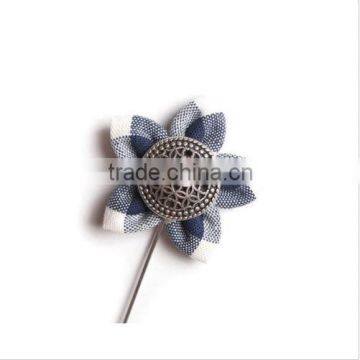 Blue check Flower lapel pin /boutonniere/wedding flower/men's stick pins