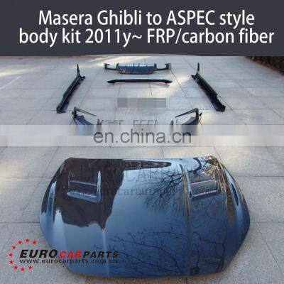 Masera Ghibli to ASPEC Style Body Kit 2011y~ FRP and Carbon Fiber Material Front Lip Side Skirts Diffuser Hood Trunk Spoiler