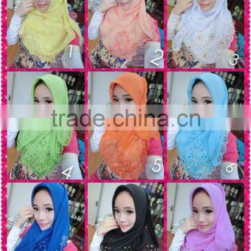 S141 newest super Embroidery flower voile muslim square scarf