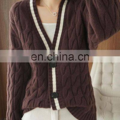 Women Fashion V Neck Plus Size Thick Cable Knit Cardigan Sweater photo-3