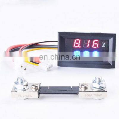 DC Digital Voltage Current Meter LCD 4 inch DC 0-100V 50A100A Voltmeter Ammeter with DC 100A/75mV 50A/75mV Shunt Cable Connector