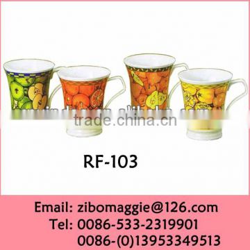 Flare Shape Fruit Print Overiszed Promotion Mug of Water Porcelain for Children